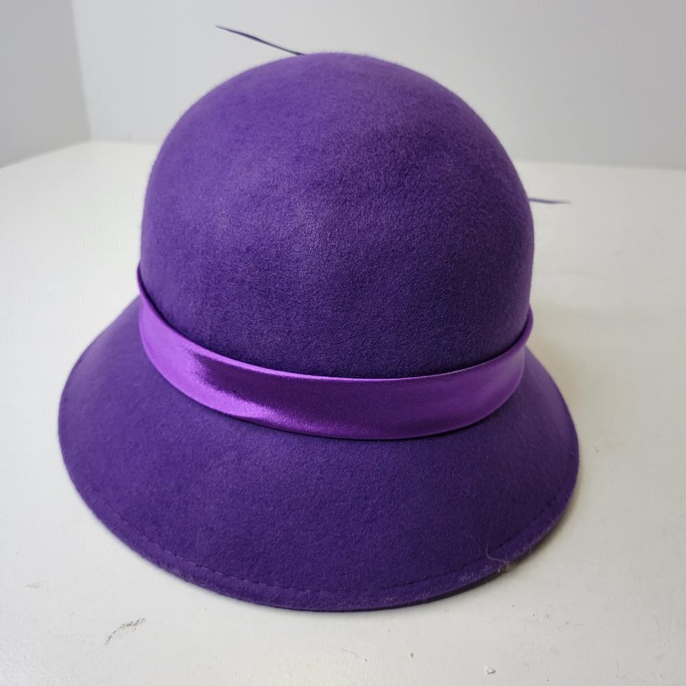 Purple Wool Hat, Purple Satin, Bucket Dress Hat,Church Hat- NEW - Picture 12 of 16